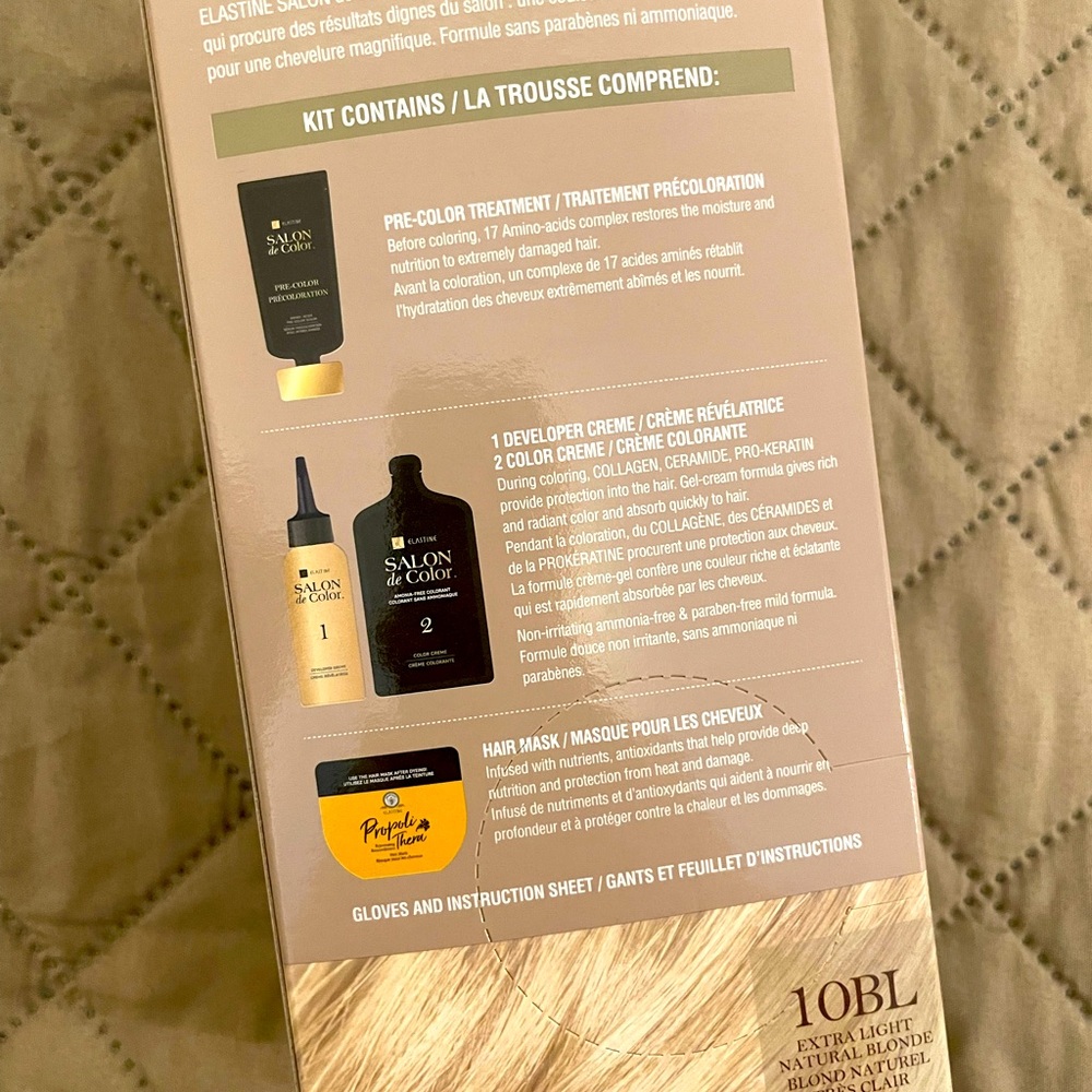 Avon Elastine salon de color 10BL extra light natural blonde dye kit & hair mask